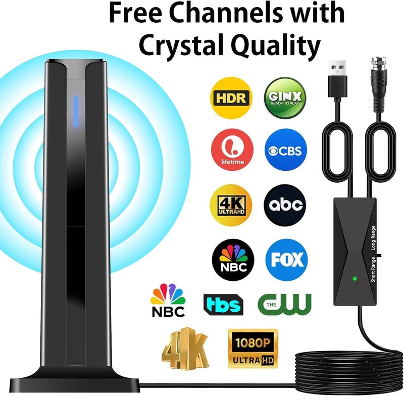 DTVSMARTSHOW Digital TV Antenna Indoor, 2025 HD Antenna for Smart TV with 3M Stick Base 360°&Long Range Reception for Local Channels, Easy Setup Antena Without Cable - Image 2